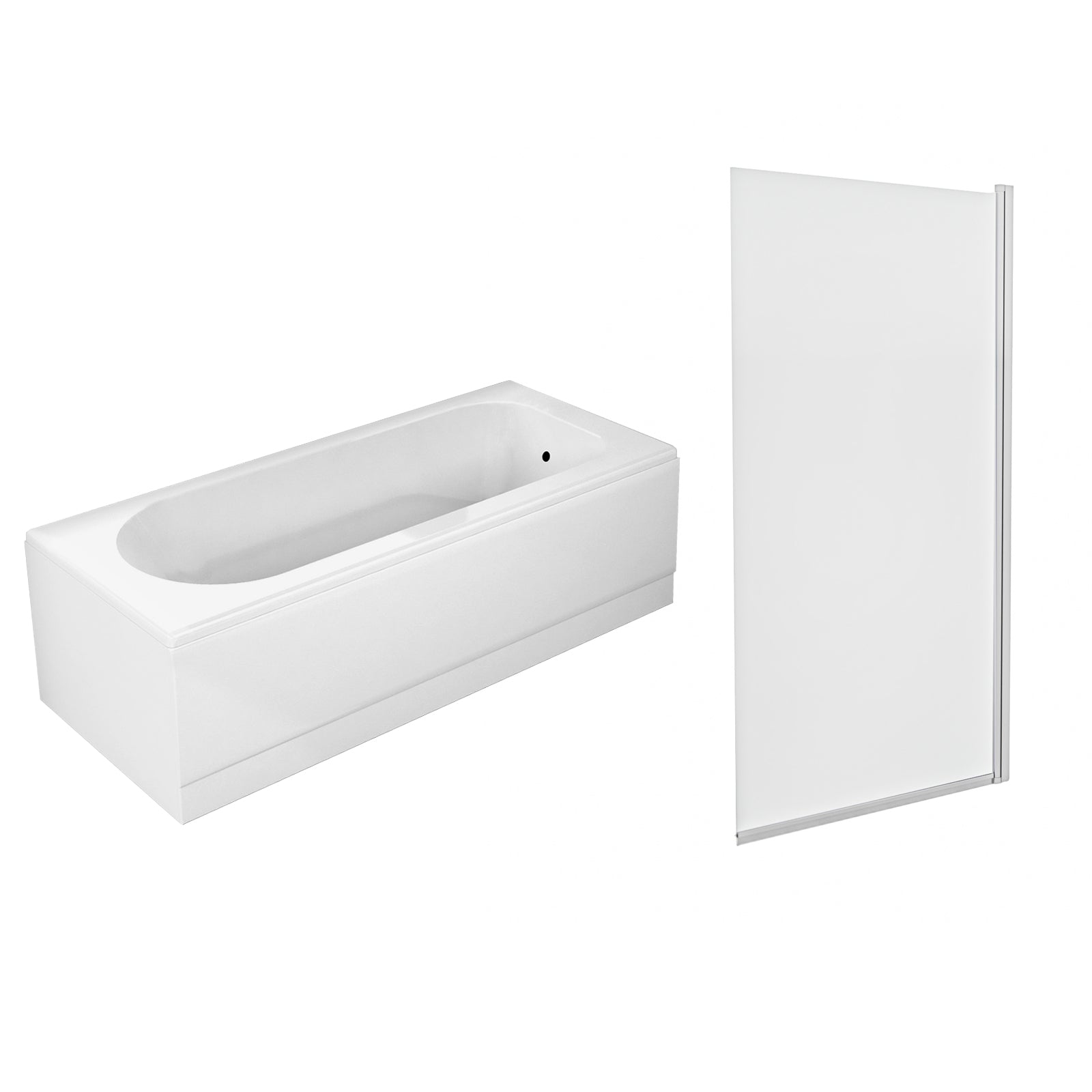 1700mm x 700mm White Round Bath with Legs and Square Bath Screen