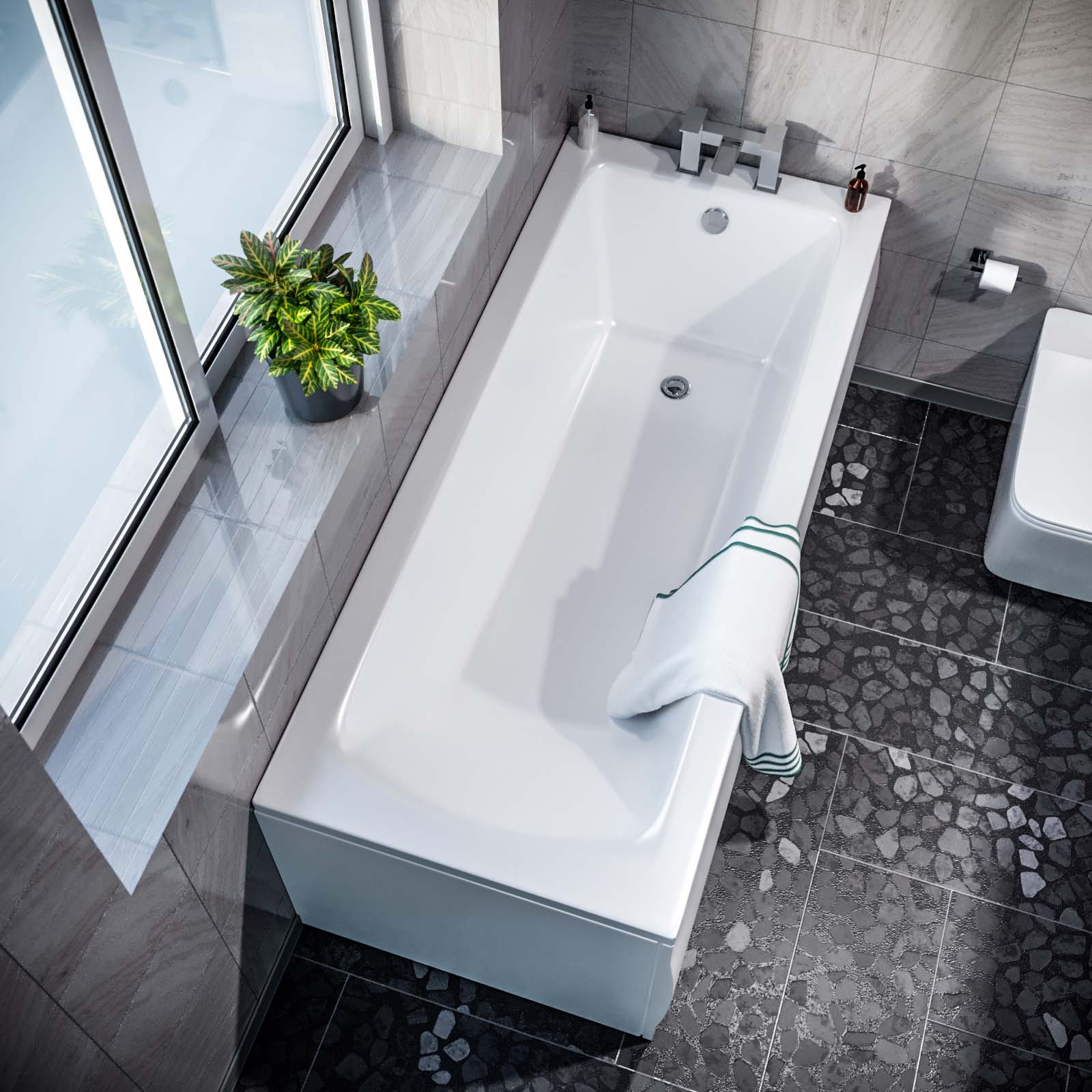 1700 x 700mm Square Single Ended Bathtub With Legs