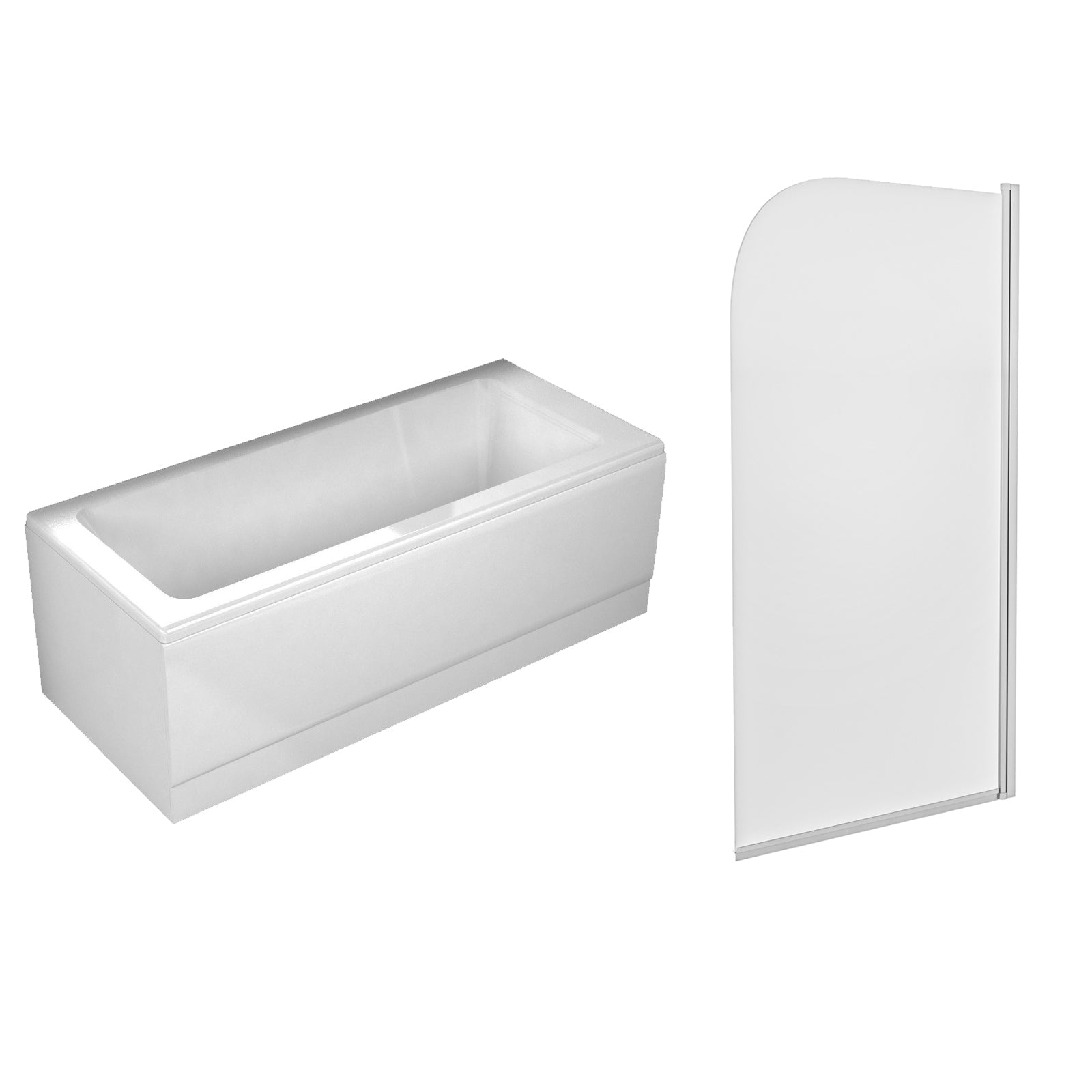 1700 x 700mm White Square Bath with Legs and Curved Bath Screen