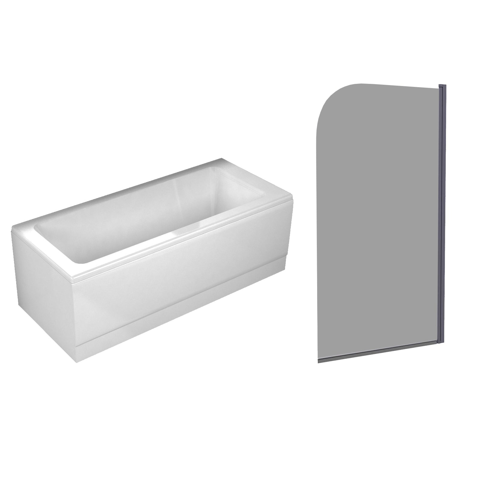 1700 x 700mm Square Bath with Curved Black Frame Dark Grey Bath Screen