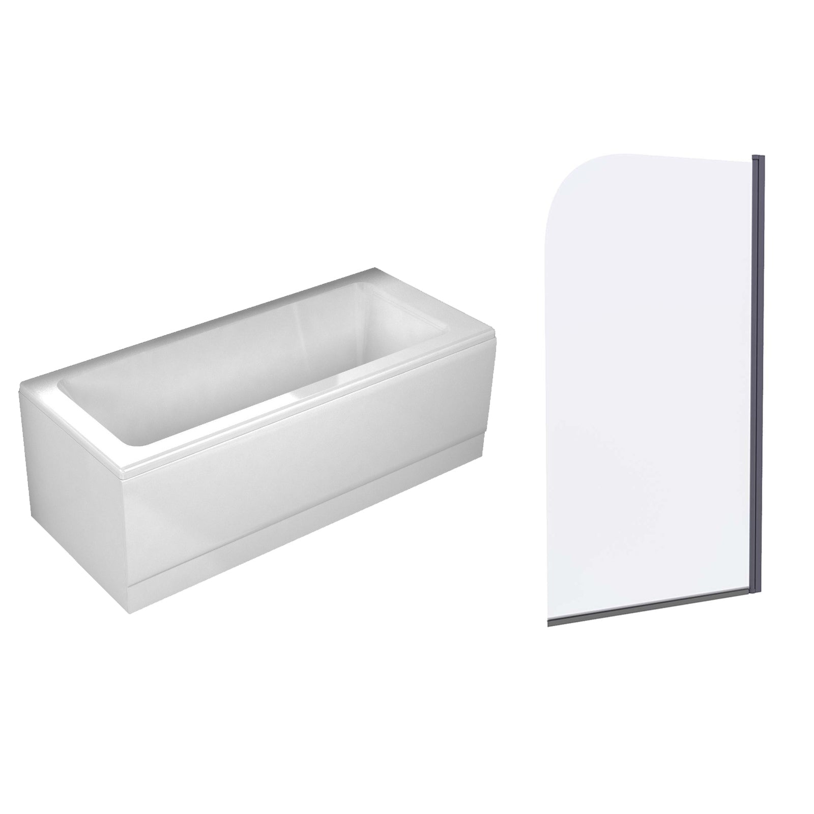 1700 x 700mm Square Bath with Legs and Curved Black Frame Bath Screen