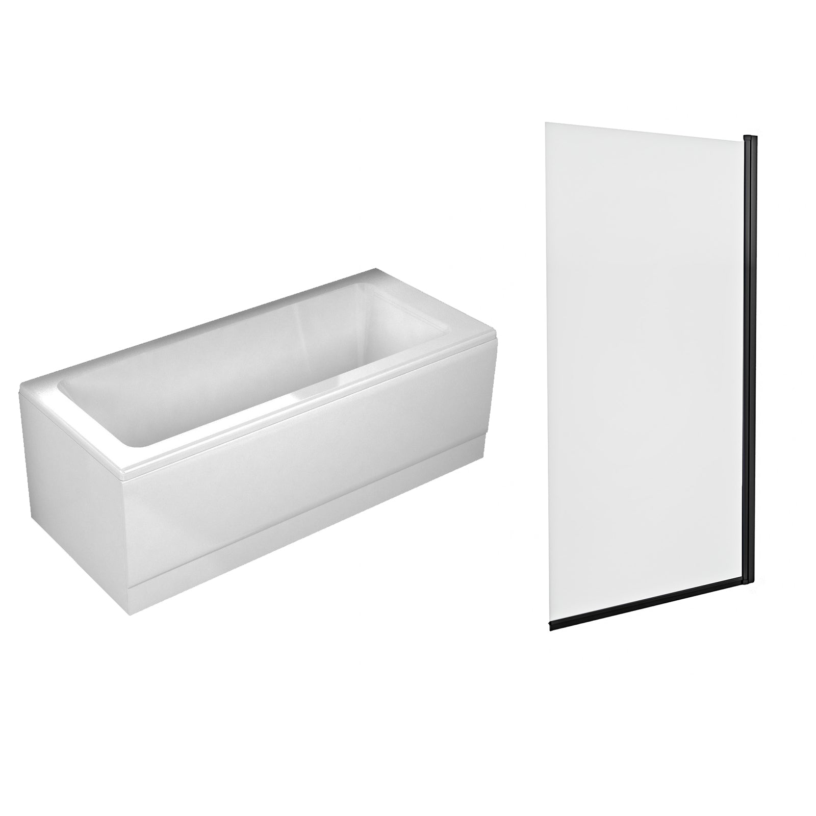 1700 x 700mm Square Bath with Legs and Square Black Frame Bath Screen