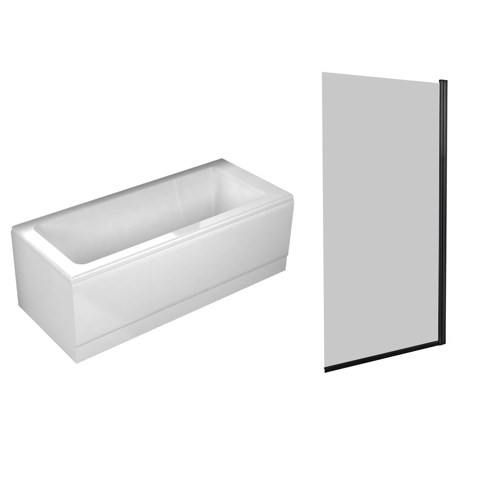 1700 x 700mm Square Bath with Square Black Frame Light Grey Bath Screen