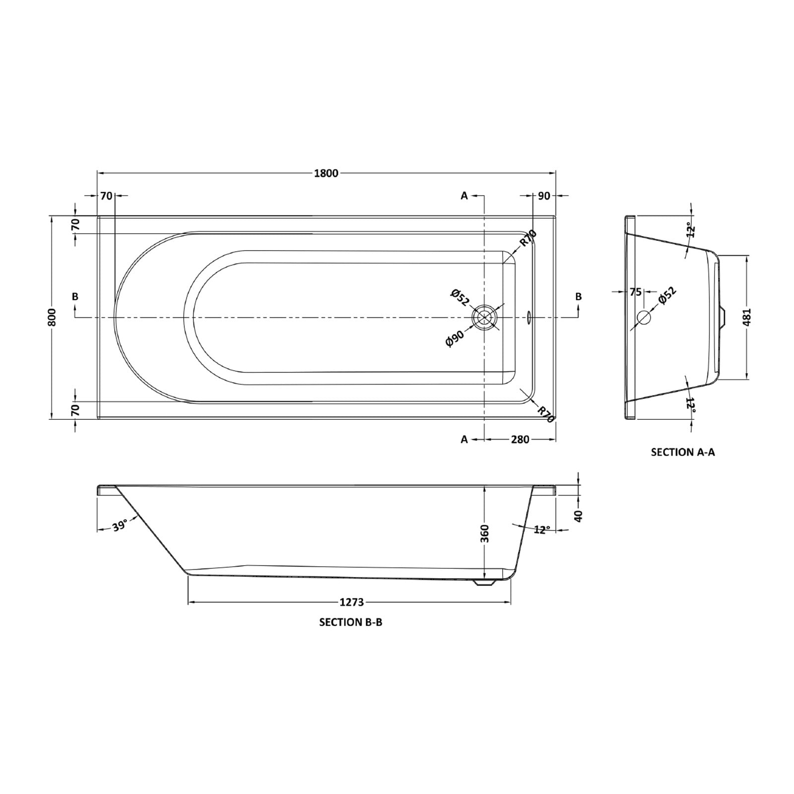 Barnby Round Single Ended Bath & Bath Screen