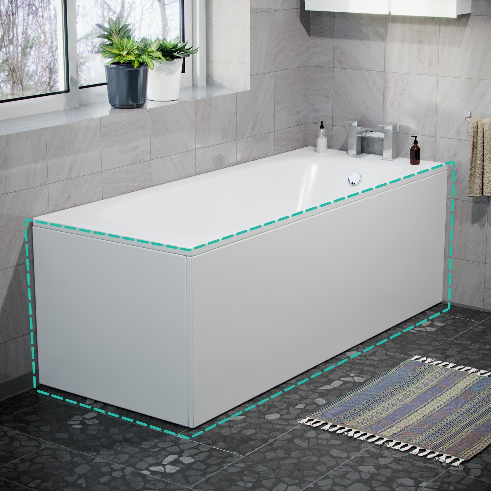 Ellen 1700mm Bath + Panels, Close Coupled Ceramic Toilet & Vanity Basin Cabinet