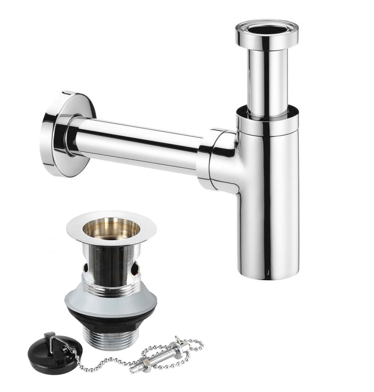 Premium Basin Sink Bottle Trap Waste with Plug, Chain, Slotted Drain Waste Chrome
