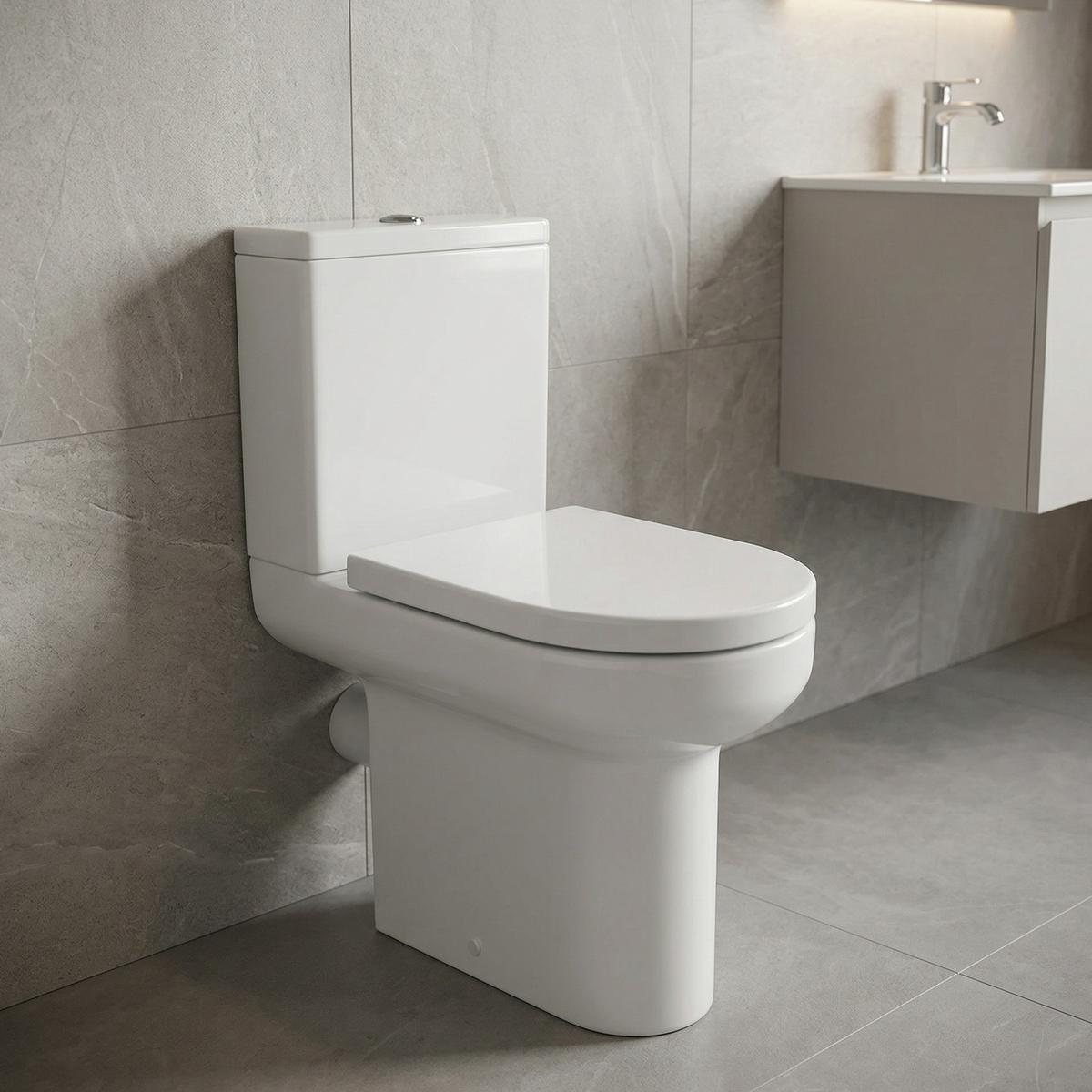 Kartell Bijoux White Comfort Height Close Coupled Rimless D Shape Toilet with Cistern & Soft Close Seat