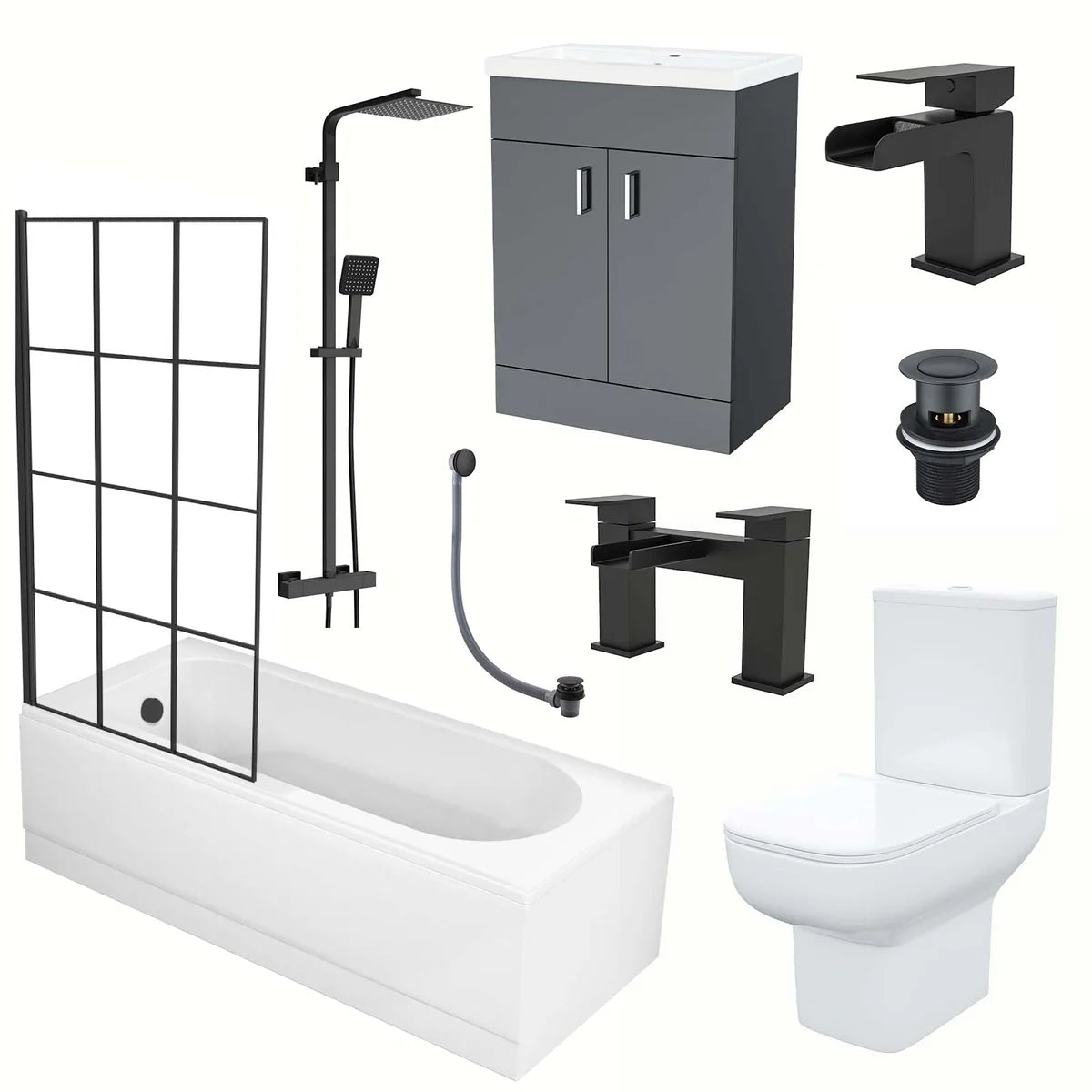 Nanuya Bathtub Shower Dark Grey Basin Vanity Toilet Matte Black Taps