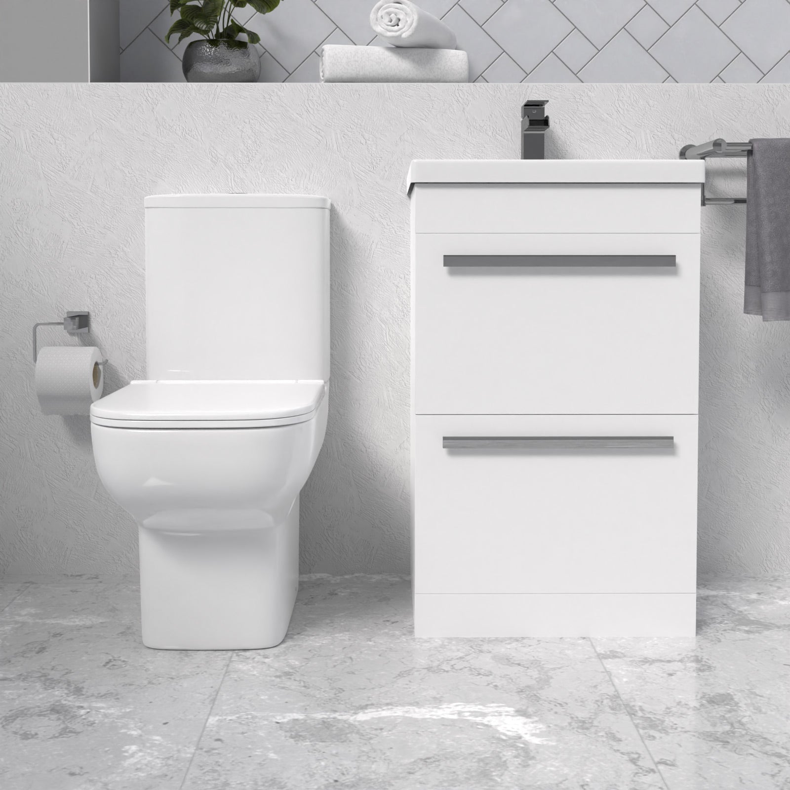 Nanuya White 500mm 2 Drawers Basin Vanity and Close Coupled Toilet