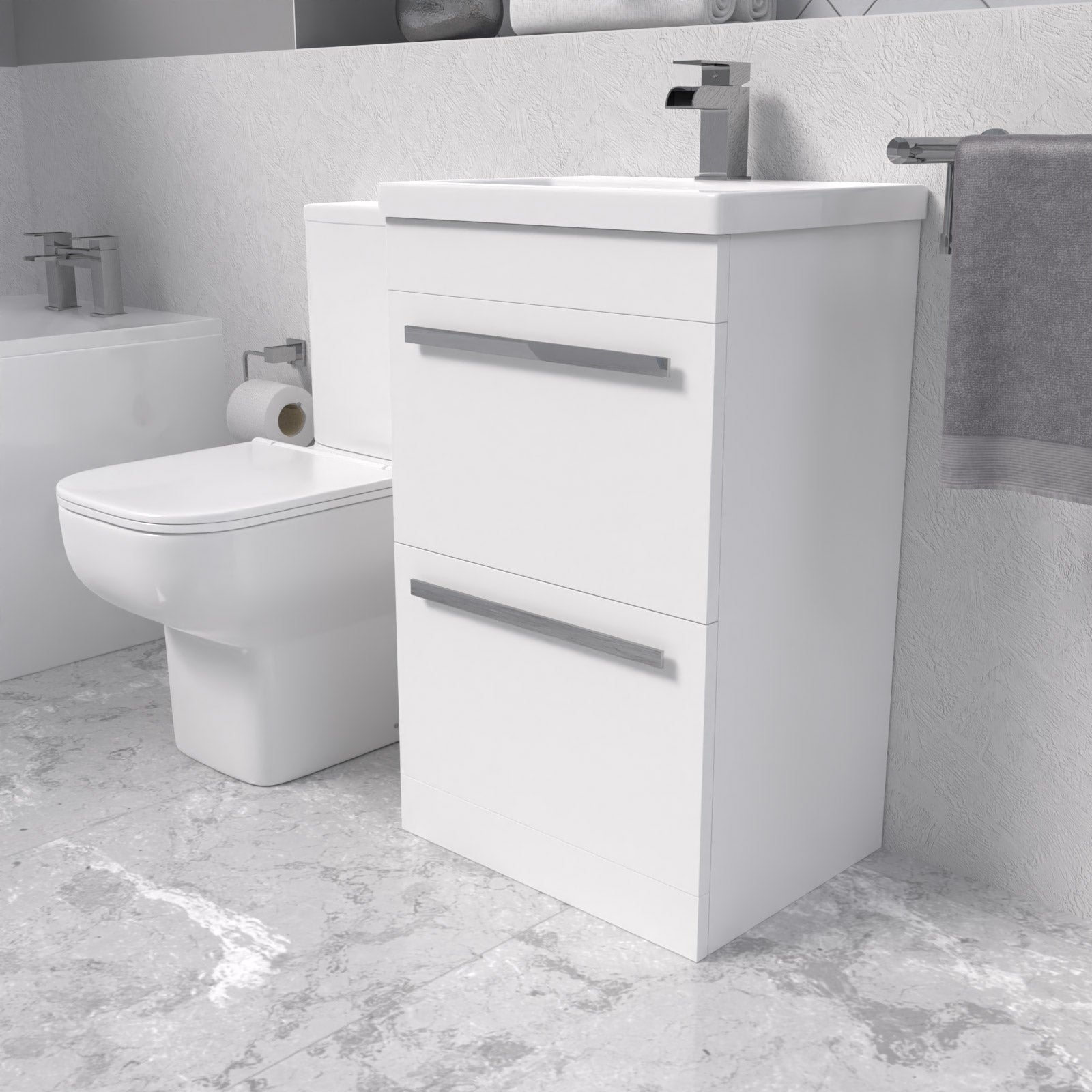 Nanuya White 500mm 2 Drawers Basin Vanity and Close Coupled Toilet