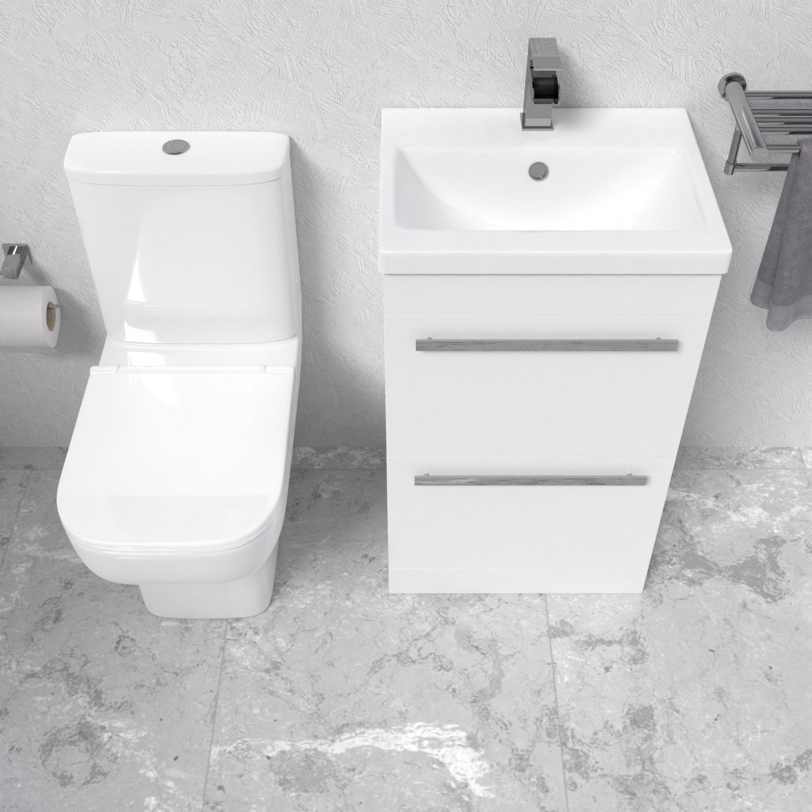 Nanuya White 500mm 2 Drawers Basin Vanity and Close Coupled Toilet