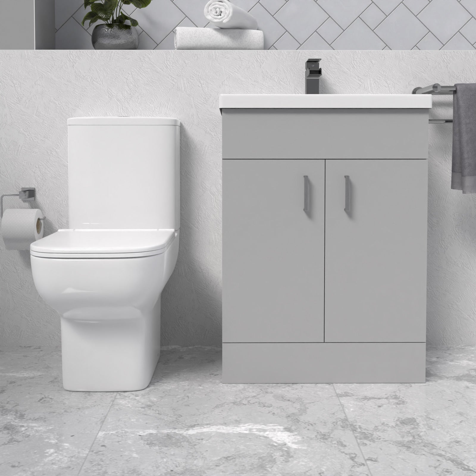 Nanuya 600mm Light Grey Bathroom with Basin Vanity & Close Coupled Toilet