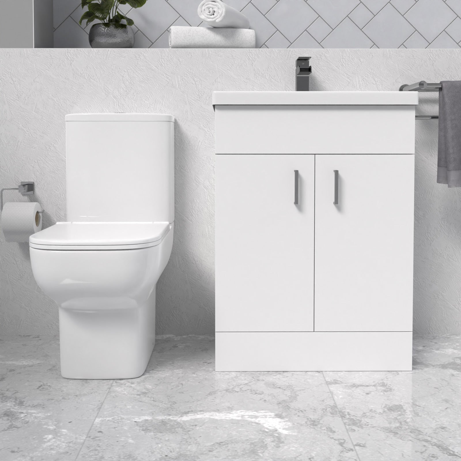 Nanuya 600mm White Bathroom with Basin Vanity & Close Coupled Toilet