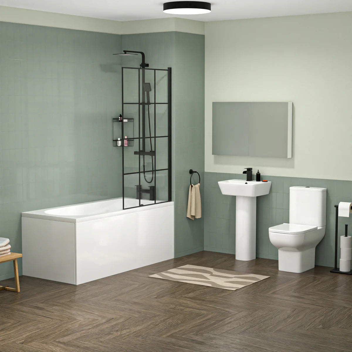 Aris 1500mm Square Pedestal Bathroom Suite with Taps Set