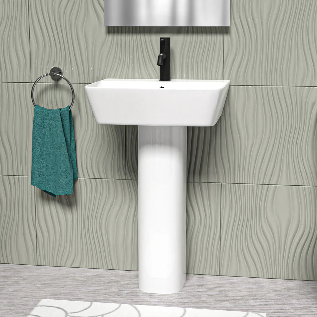 Modern Square 500mm Full Pedestal Basin - Gloss White