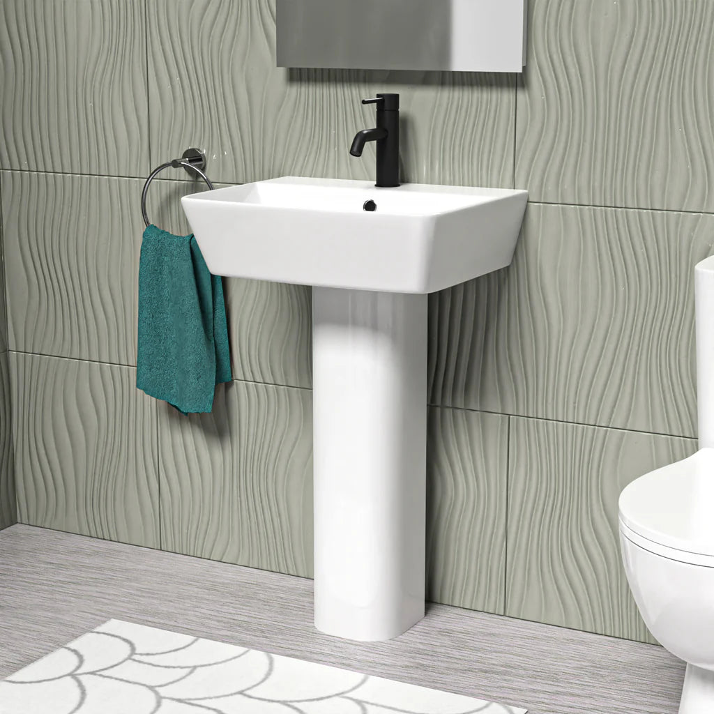 Modern Square 500mm Full Pedestal Basin - Gloss White