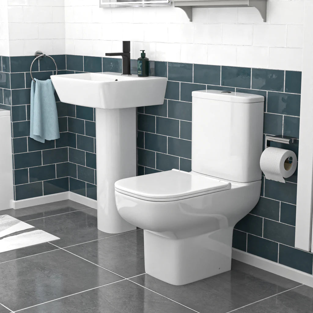 Louie Square Close Coupled Toilet & 500mm Full Pedestal Basin Set