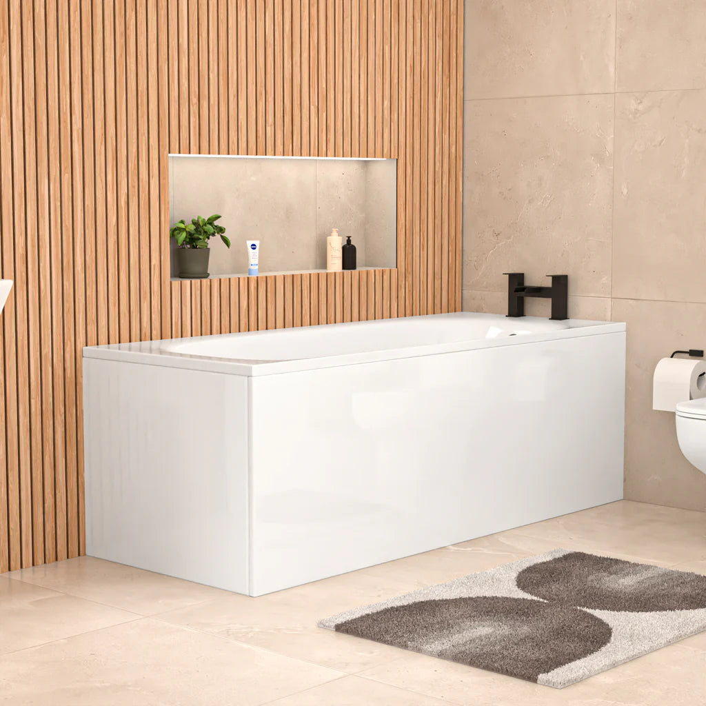Louie Modern Square Close Coupled Toilet, 500mm Pedestal Basin & Bath Tub Suite (Front Panel Included) – Modern Bathroom Set