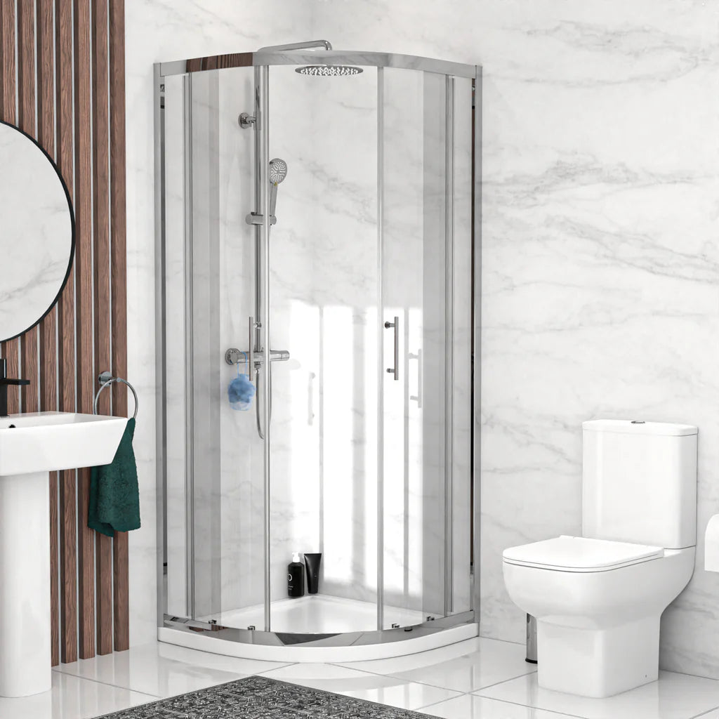 Louie Modern Square Close Coupled Toilet, 500mm Pedestal Basin & Shower Suite (800mm Shower Tray Included) – Modern Bathroom Set