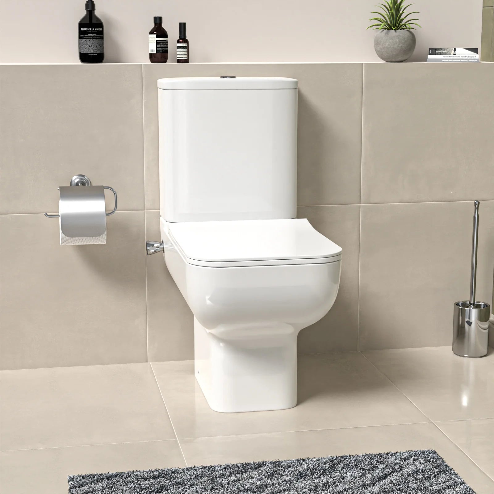 Square Rimless Close Coupled Toilet Pan with Integrated Bidet