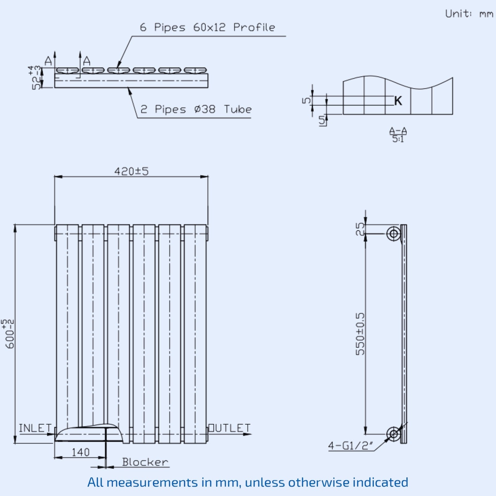Kartell Boston Single 600mm H x 420mm W White Horizontal Designer Radiator - BOS60-42SW