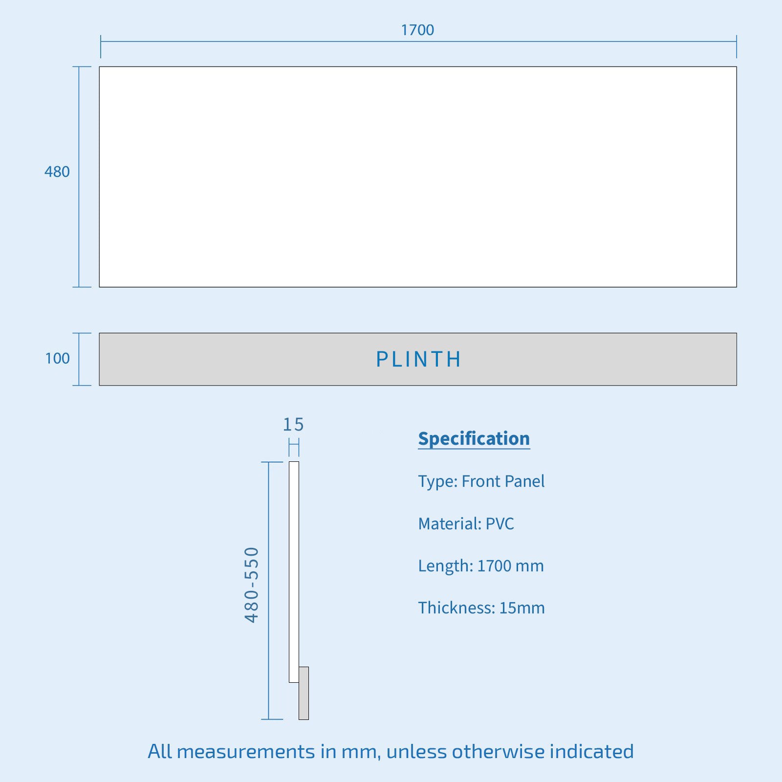 Anthracite PVC 1700mm Water Proof Front Bath Panel