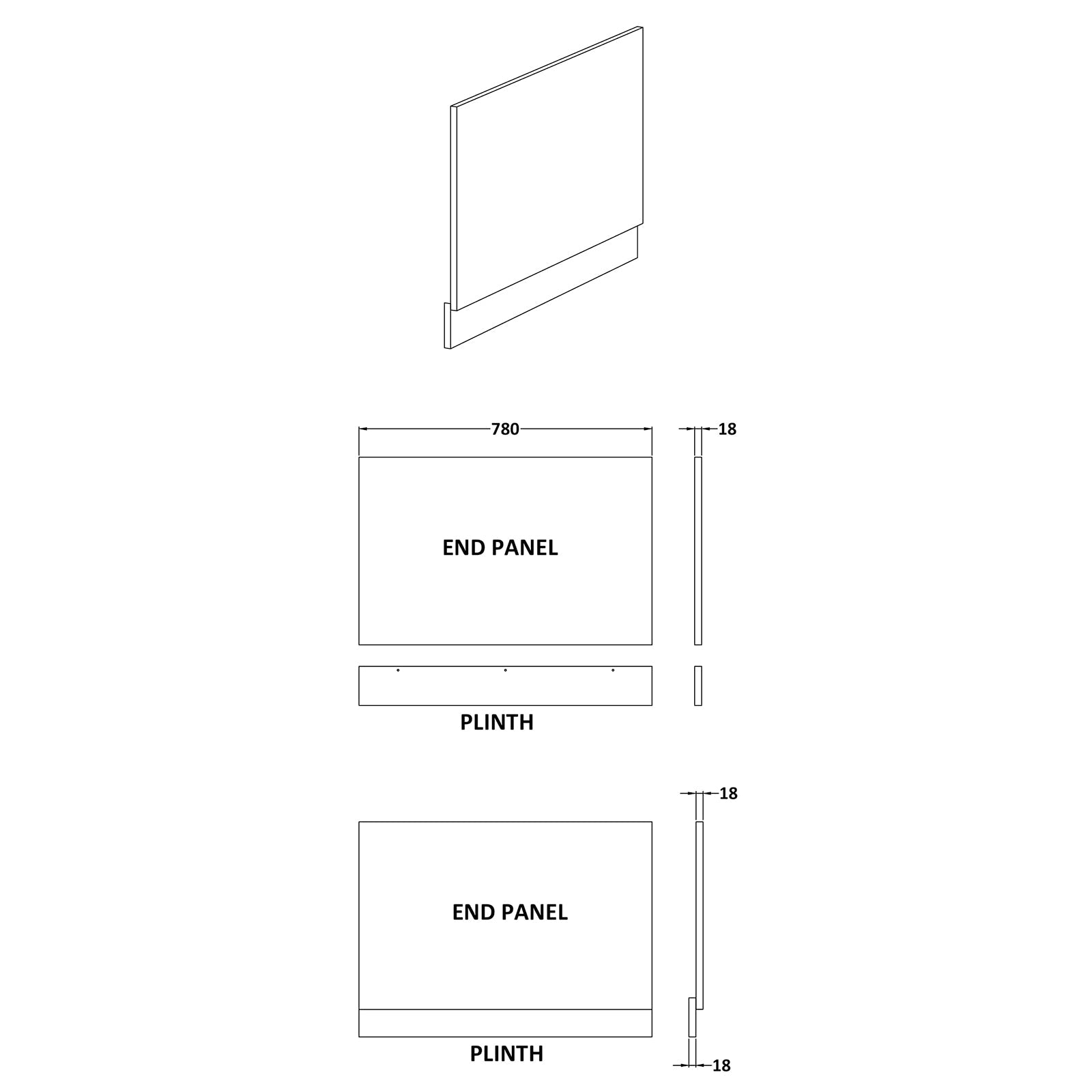 Modern 800 Mm White MDF End Bath Panel