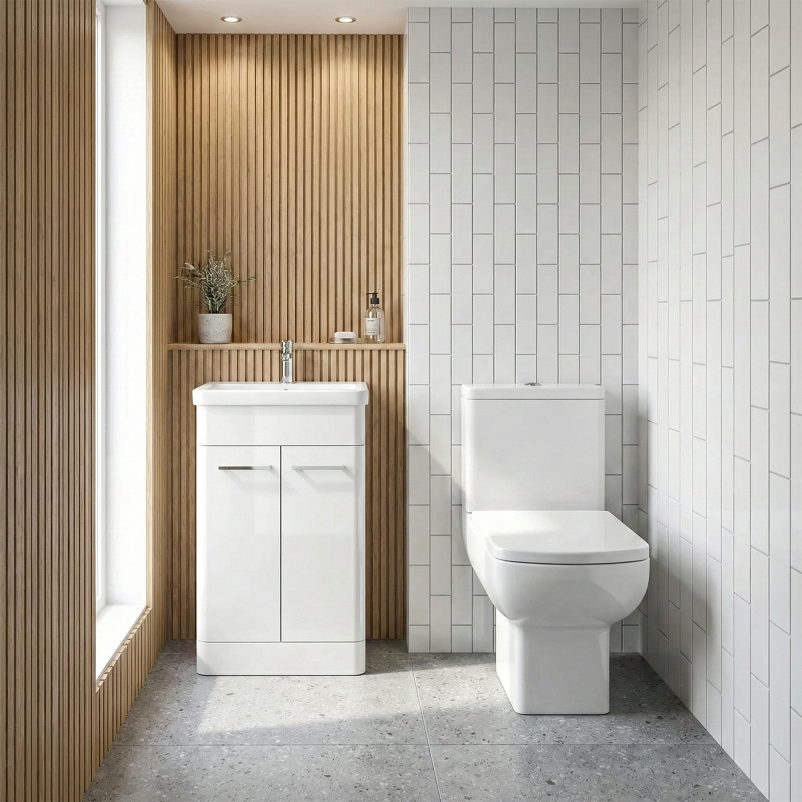 Afern 500mm White Freestanding Vanity Unit with Basin + Rimless Close Coupled Toilet with Seat & Cistern