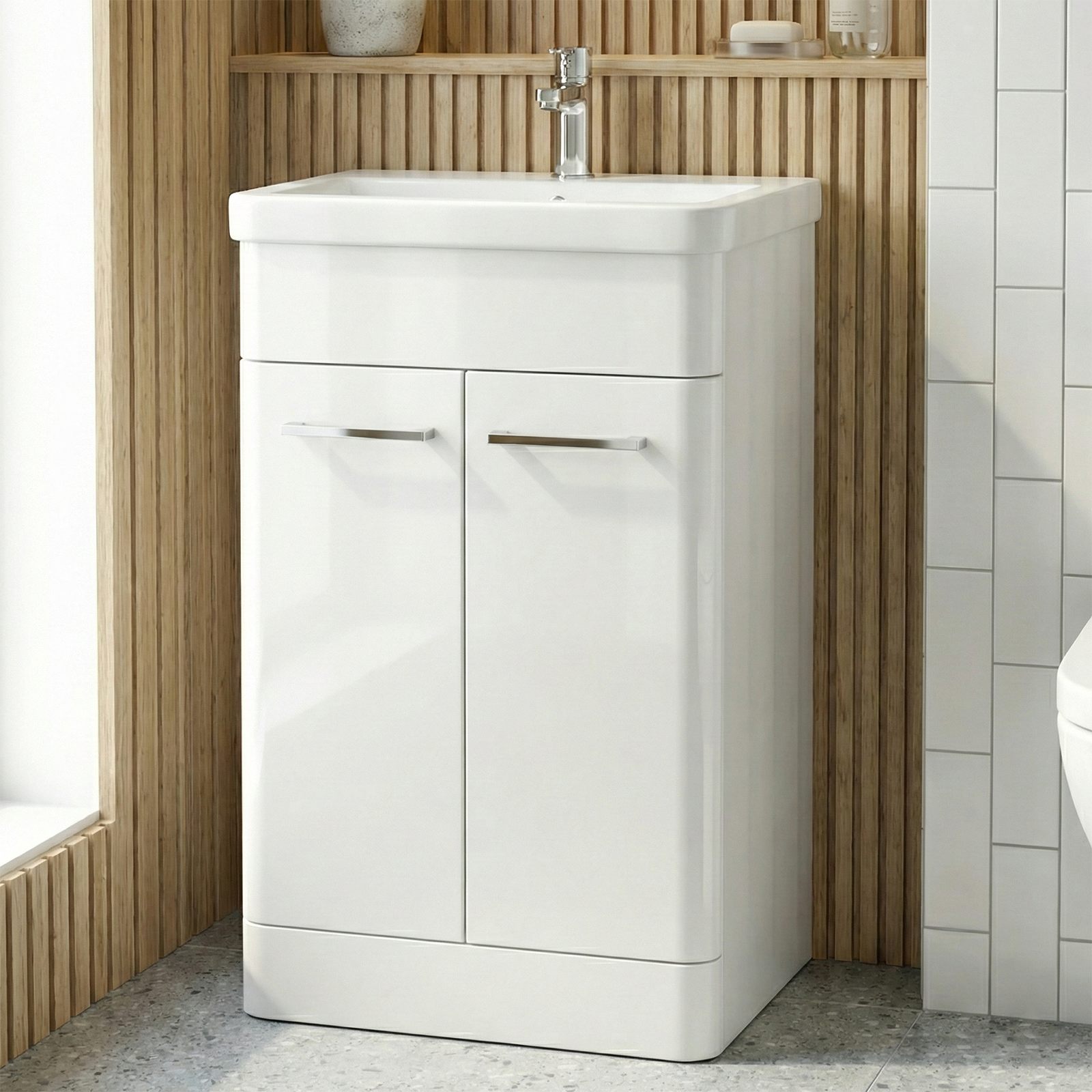Afern 500mm White Freestanding Vanity Unit with Basin + Rimless Close Coupled Toilet with Seat & Cistern