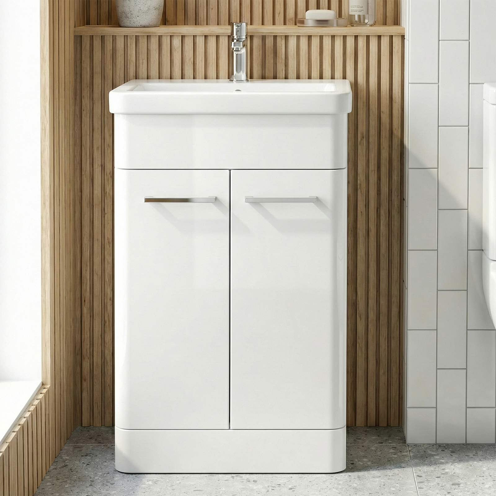 Afern 500mm White Freestanding Vanity Unit with Basin + Rimless Close Coupled Toilet with Seat & Cistern