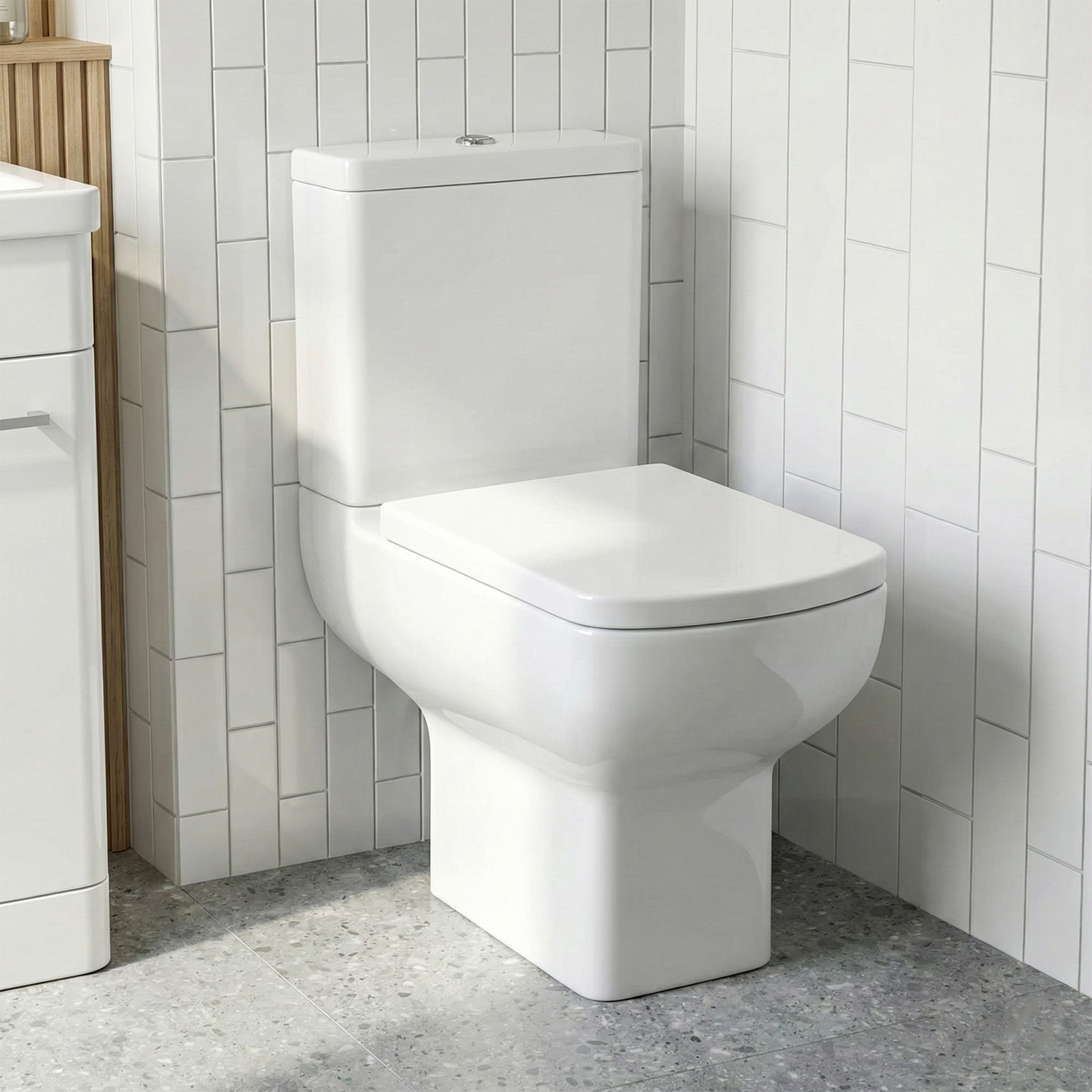 Afern 500mm White Freestanding Vanity Unit with Basin + Rimless Close Coupled Toilet with Seat & Cistern