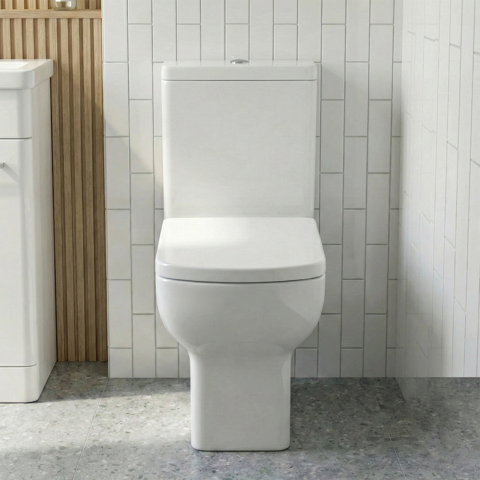 Afern 500mm White Freestanding Vanity Unit with Basin + Rimless Close Coupled Toilet with Seat & Cistern