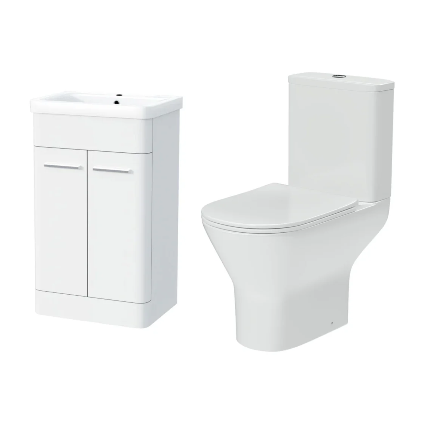 Afern Cloakroom 500mm Gloss White Cloakroom Floorstanding Vanity & Close Coupled Toilet with Soft Close Seat