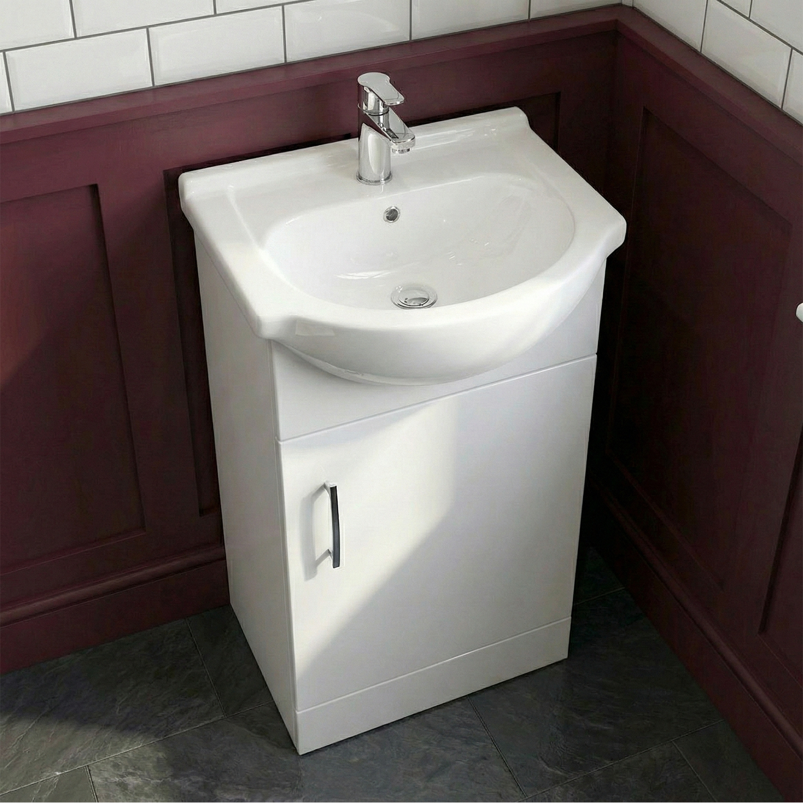 Ellen Cloakroom 450mm White Gloss Floorstanding Vanity Basin Unit & Close Coupled Toilet with Soft Close Seat