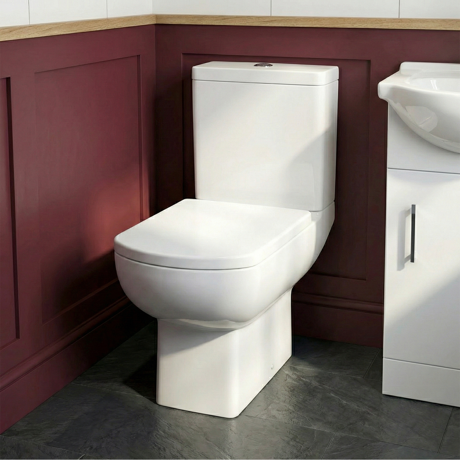 Ellen Cloakroom 450mm White Gloss Floorstanding Vanity Basin Unit & Close Coupled Toilet with Soft Close Seat
