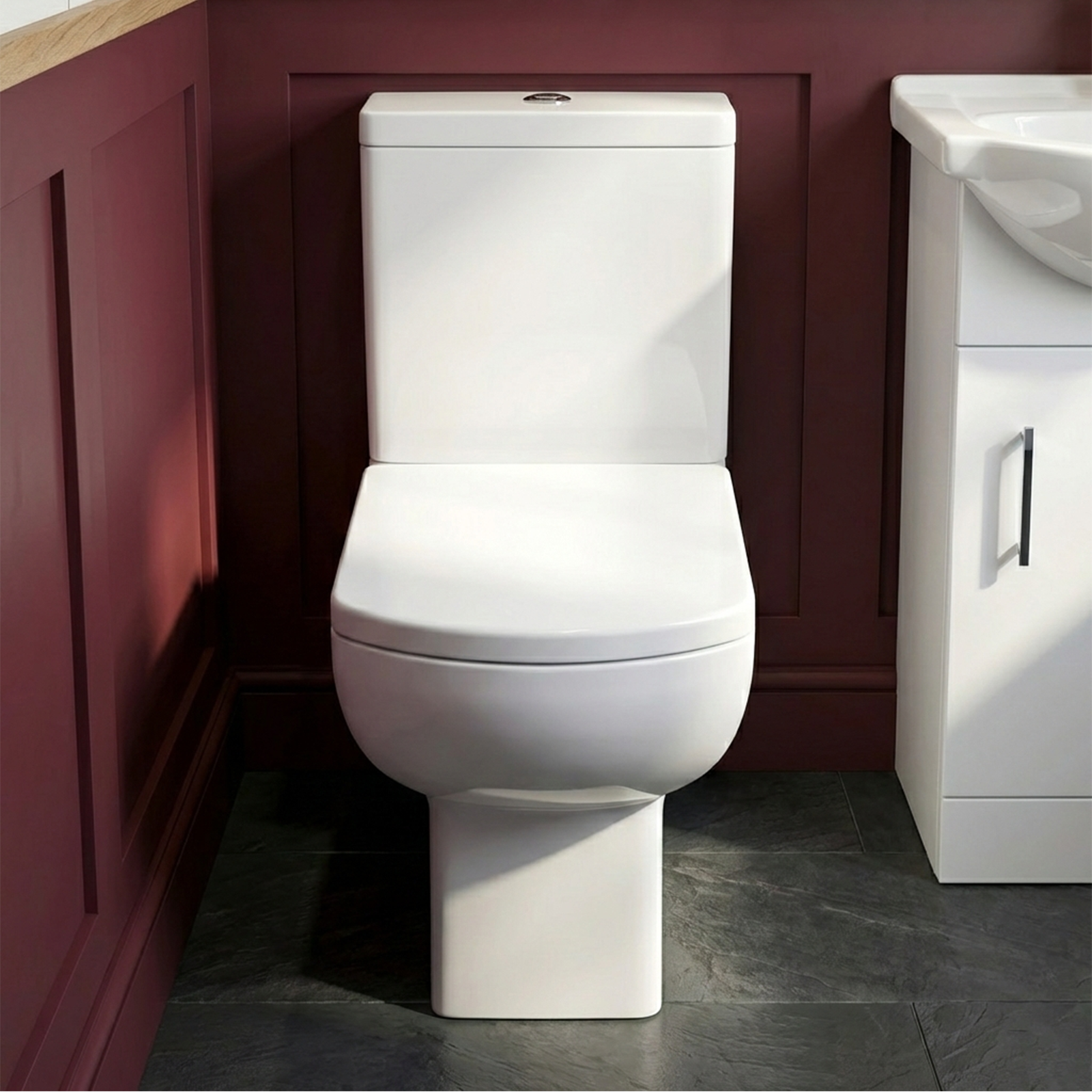 Ellen Cloakroom 450mm White Gloss Floorstanding Vanity Basin Unit & Close Coupled Toilet with Soft Close Seat