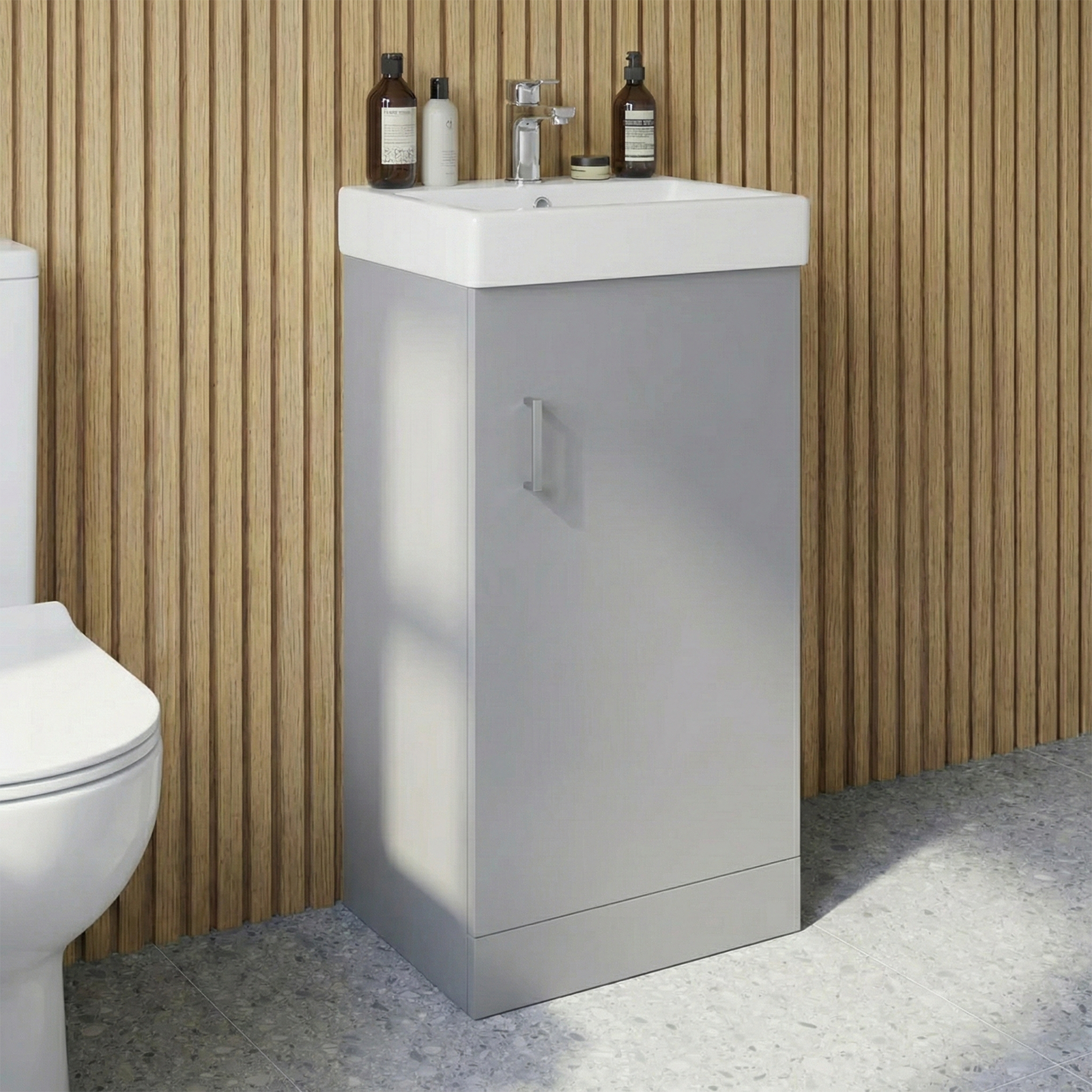 Nanuya Cloakroom 400mm Matte Grey Freestanding Vanity Basin Unit & Close Coupled Toilet with Soft Close Seat