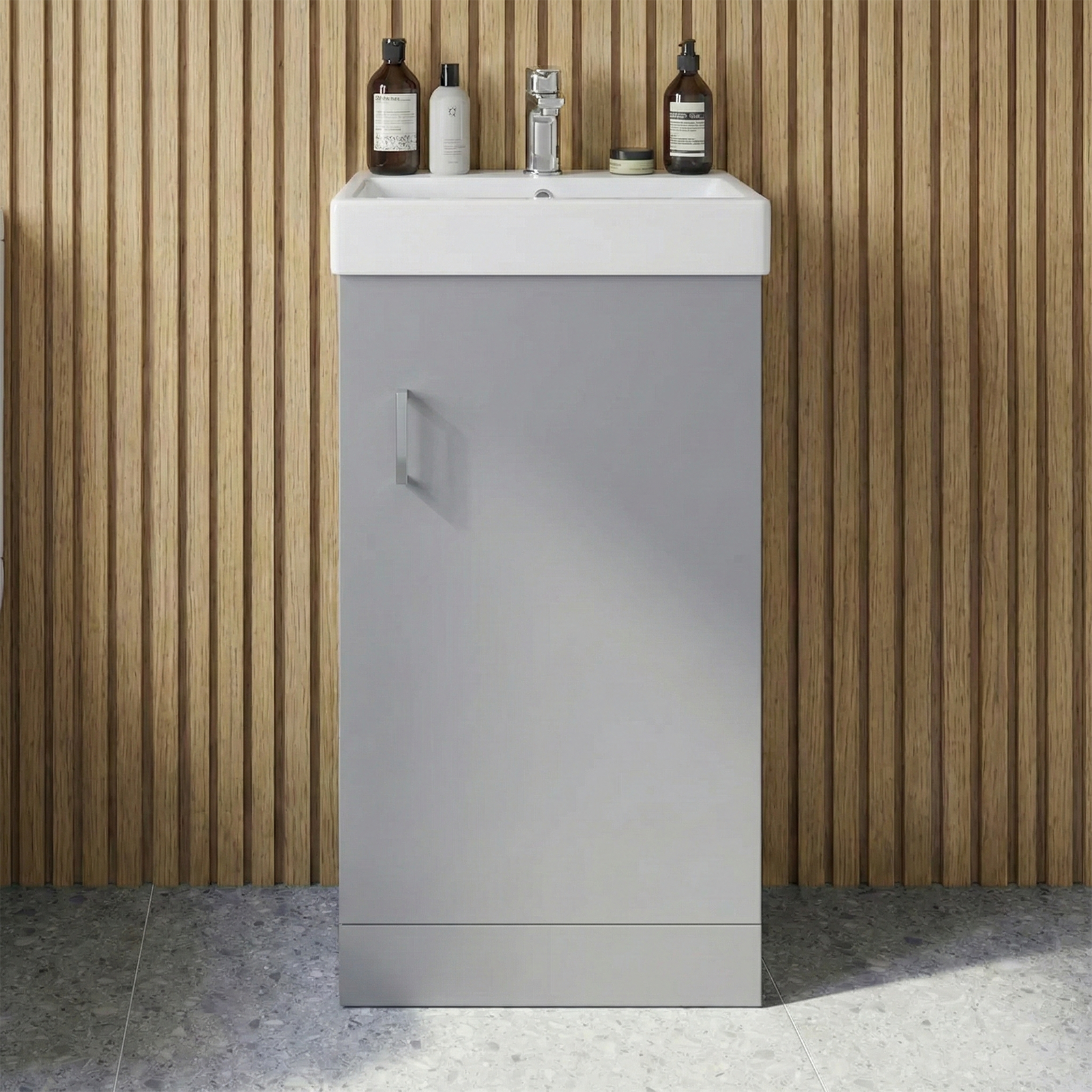 Nanuya Cloakroom 400mm Matte Grey Freestanding Vanity Basin Unit & Close Coupled Toilet with Soft Close Seat