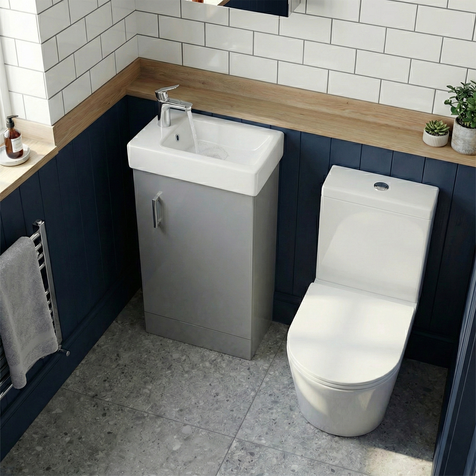 Nanuya Cloakroom 400mm Matte Grey Freestanding Vanity Basin Unit & Close Coupled Toilet with Soft Close Seat