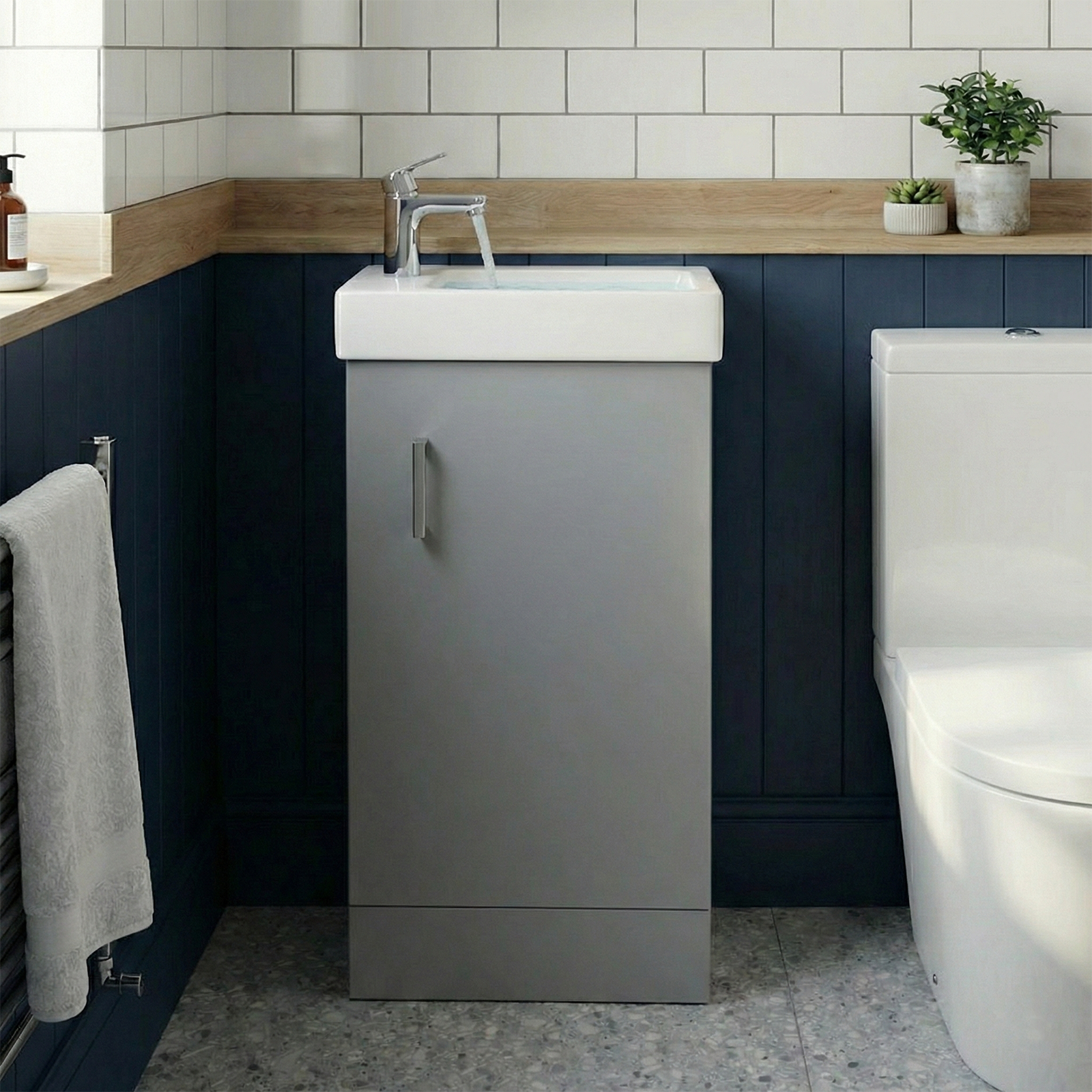 Nanuya Cloakroom 400mm Matte Grey Freestanding Vanity Basin Unit & Close Coupled Toilet with Soft Close Seat