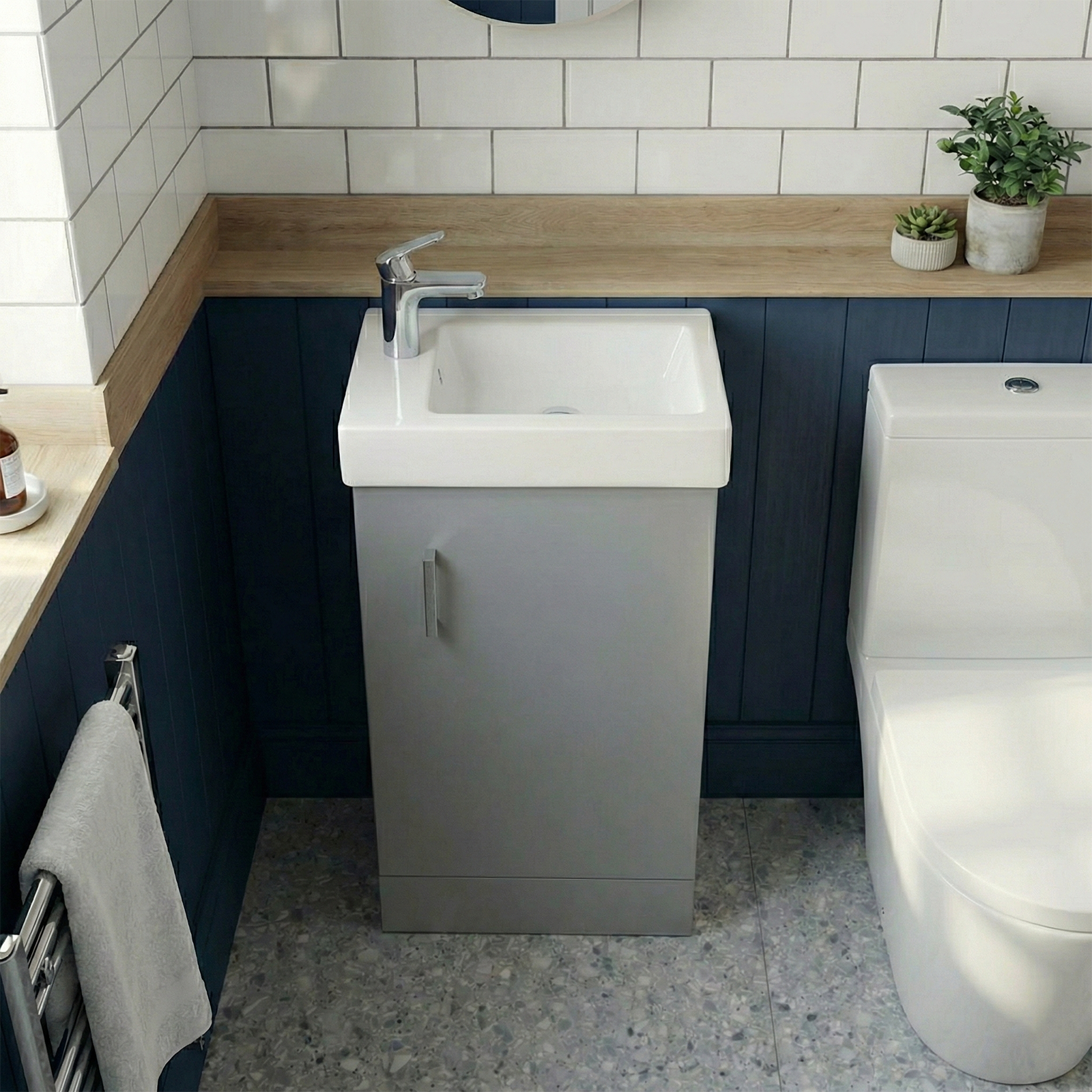 Nanuya Cloakroom 400mm Matte Grey Freestanding Vanity Basin Unit & Close Coupled Toilet with Soft Close Seat