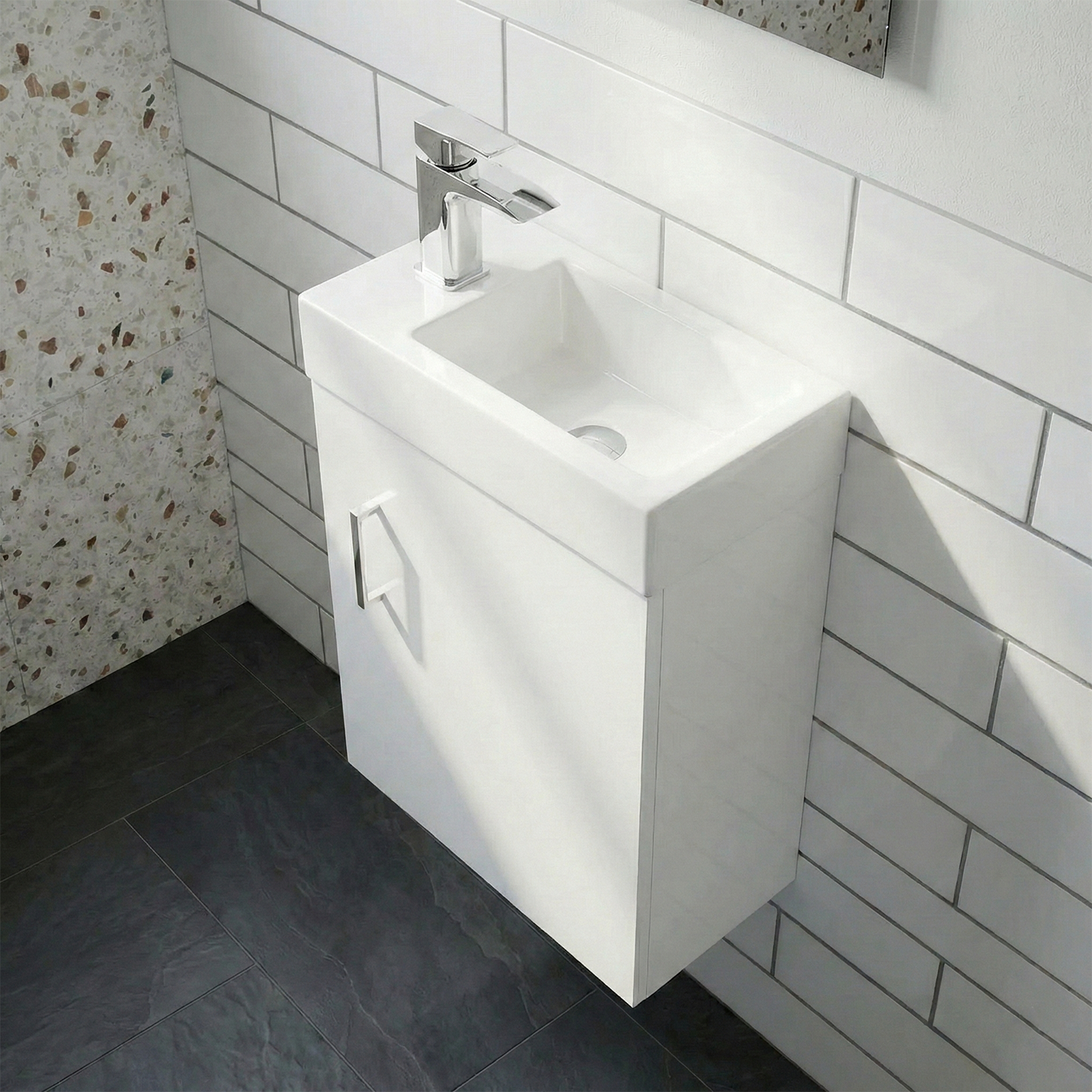 Nanuya Cloakroom 400mm White Wall Hung Vanity Basin Unit & Close Coupled Toilet with Soft Close Seat