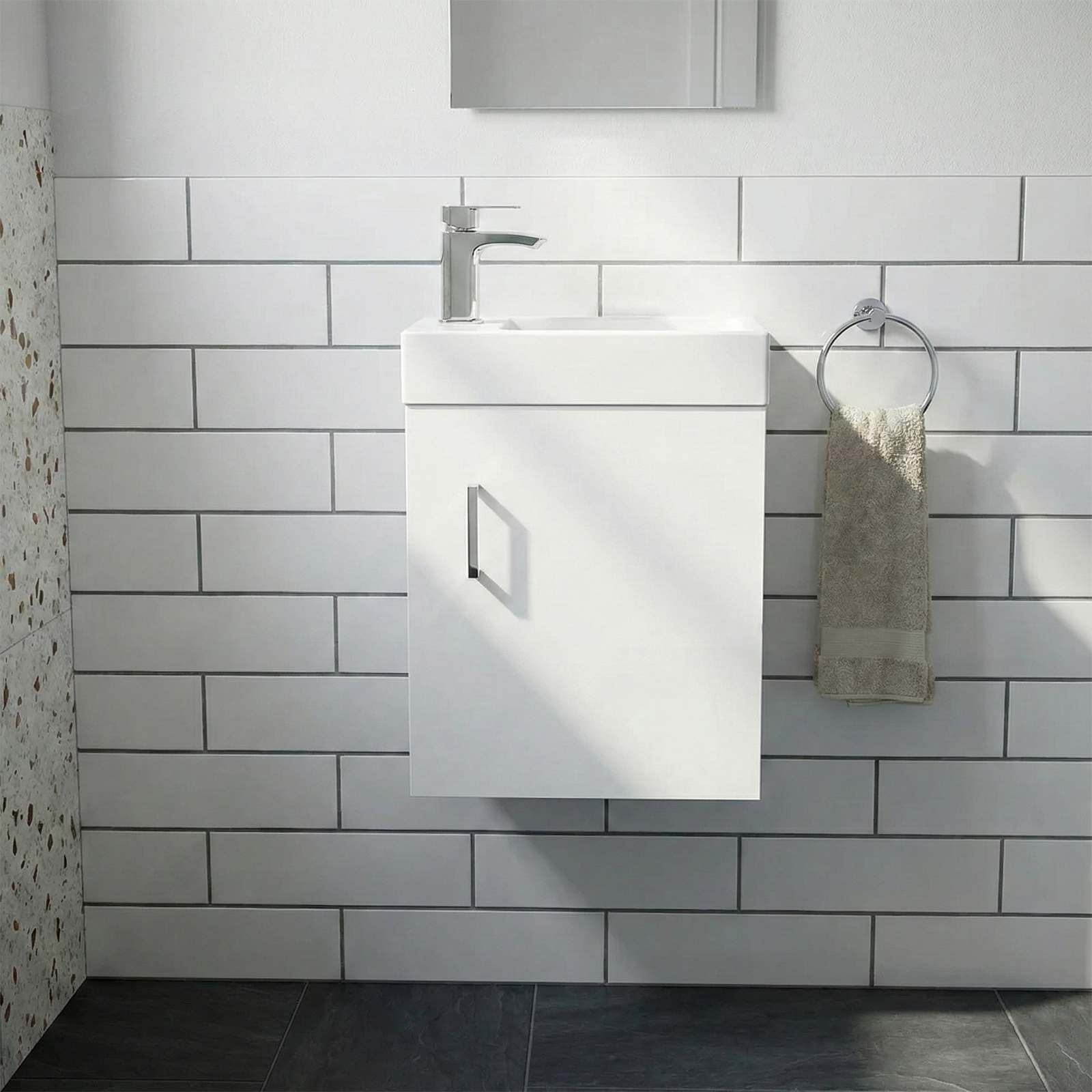 Nanuya Cloakroom 400mm White Wall Hung Vanity Basin Unit & Close Coupled Toilet with Soft Close Seat