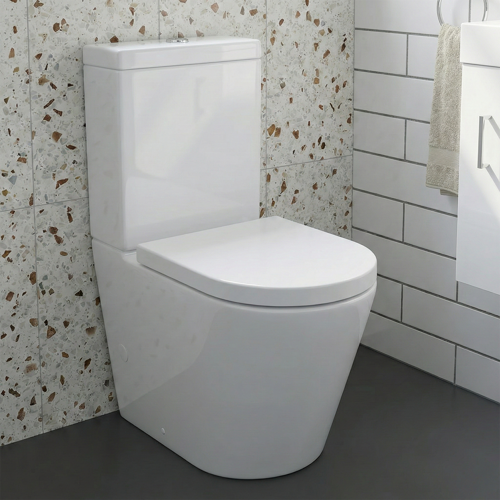 Nanuya Cloakroom 400mm White Wall Hung Vanity Basin Unit & Close Coupled Toilet with Soft Close Seat