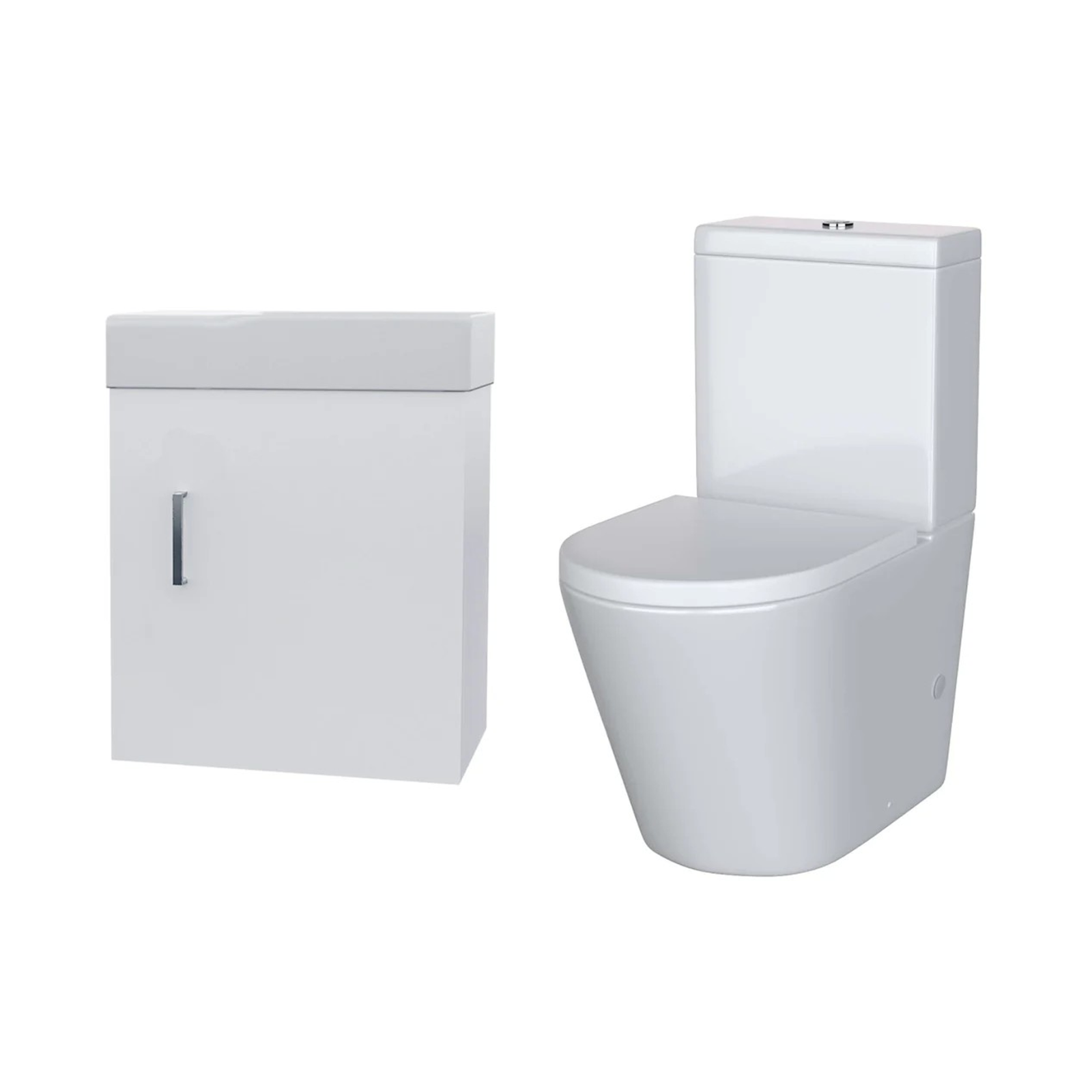Nanuya Cloakroom 400mm White Wall Hung Vanity Basin Unit & Close Coupled Toilet with Soft Close Seat