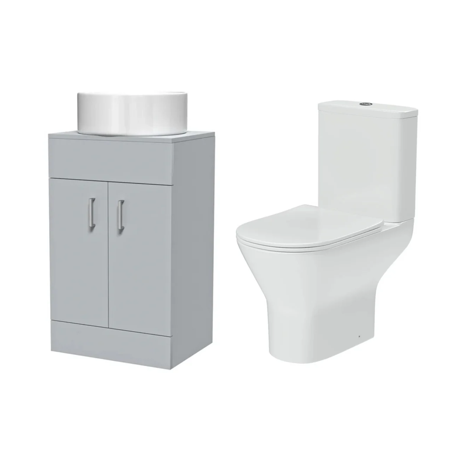 Nanuya Cloakroom 500mm Matte Grey Freestanding Vanity Round Basin Unit & Close Coupled Toilet with Soft Close Seat