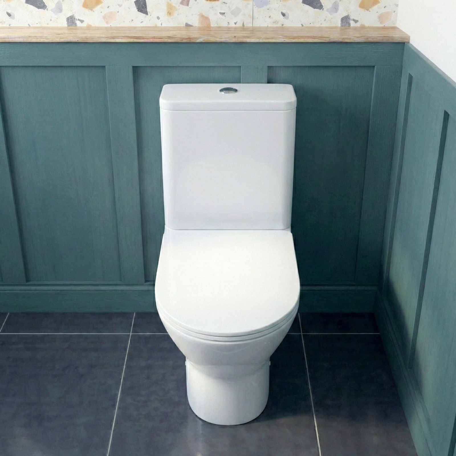 Nanuya 500mm Matte Grey Cloakroom Freestanding Vanity with Round Basin + Theo Contemporary Rimless Close Coupled Toilet Set