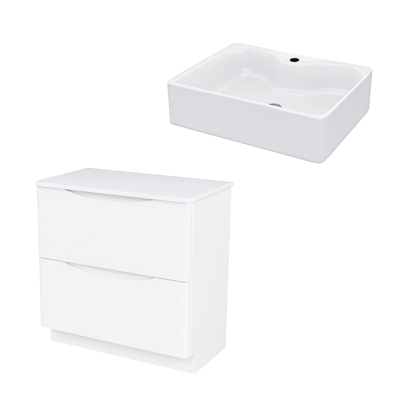 Merton 800mm Gloss White Freestanding Vanity Unit with Worktop and 485mm White Rectangle Countertop Basin Unit
