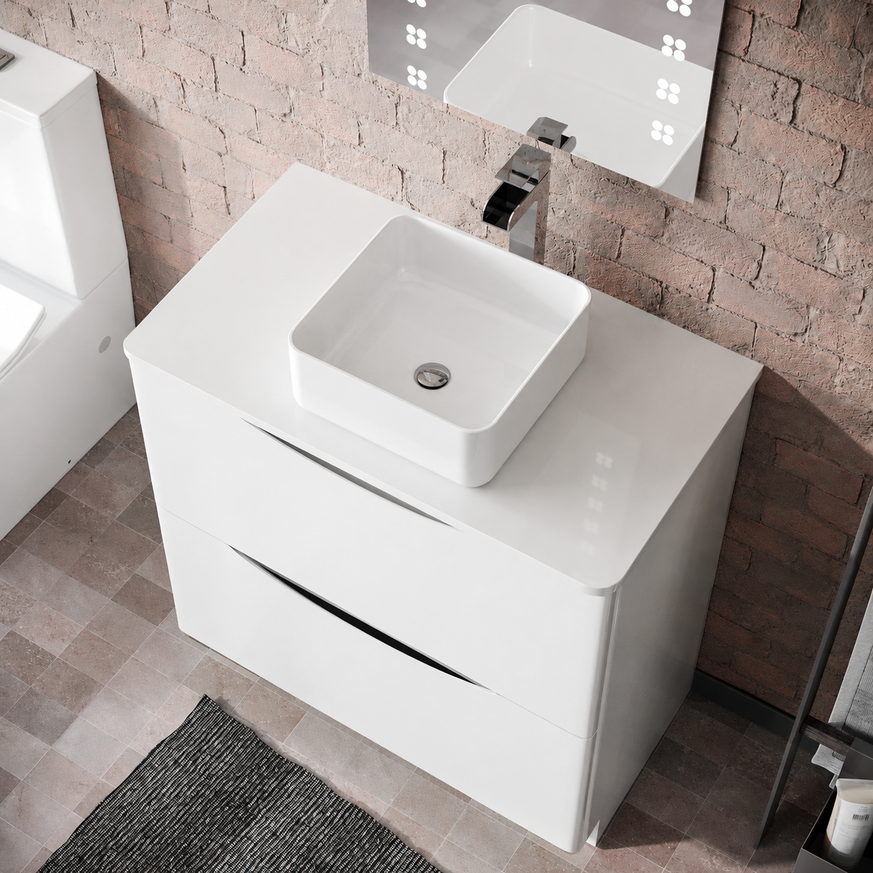 Merton 800mm Gloss White Freestanding Vanity Unit with Worktop and 390mm Square Countertop Basin