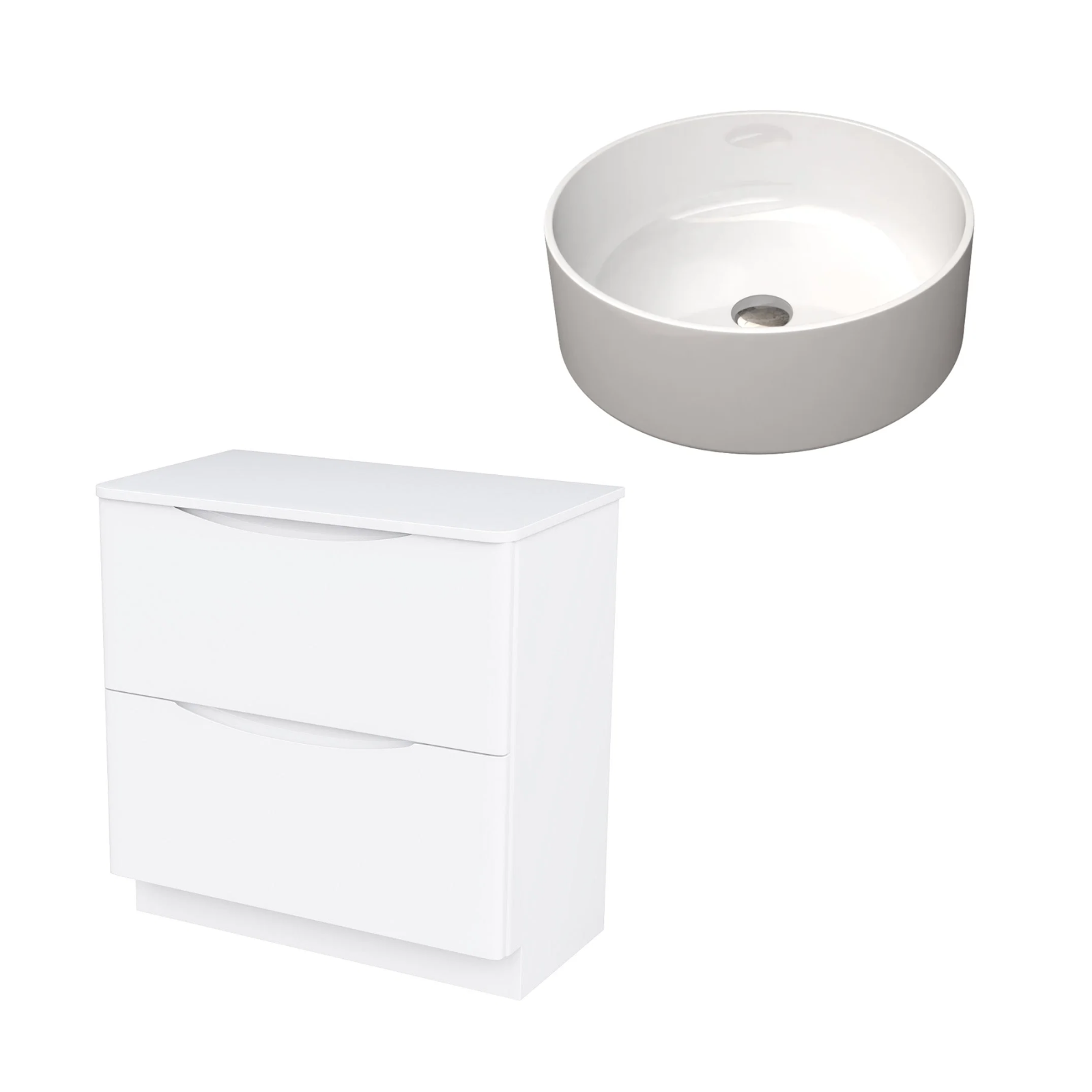 Merton 800mm Gloss White Freestanding Vanity Unit with Worktop and 360mm White Round Countertop Basin